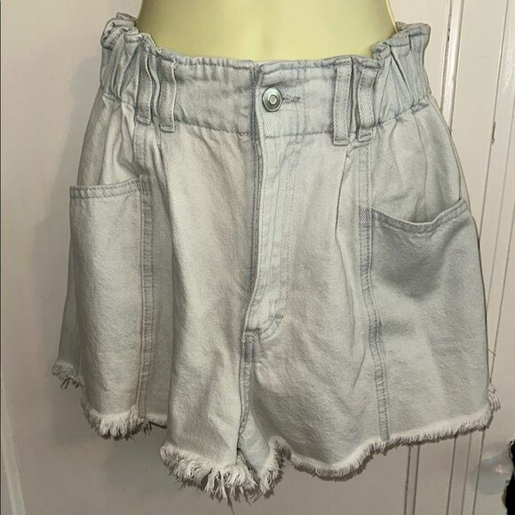 Peach Love Light Blue Cotton/Polyester Denim High Elastic Waistband Shorts - Picture 1 of 8
